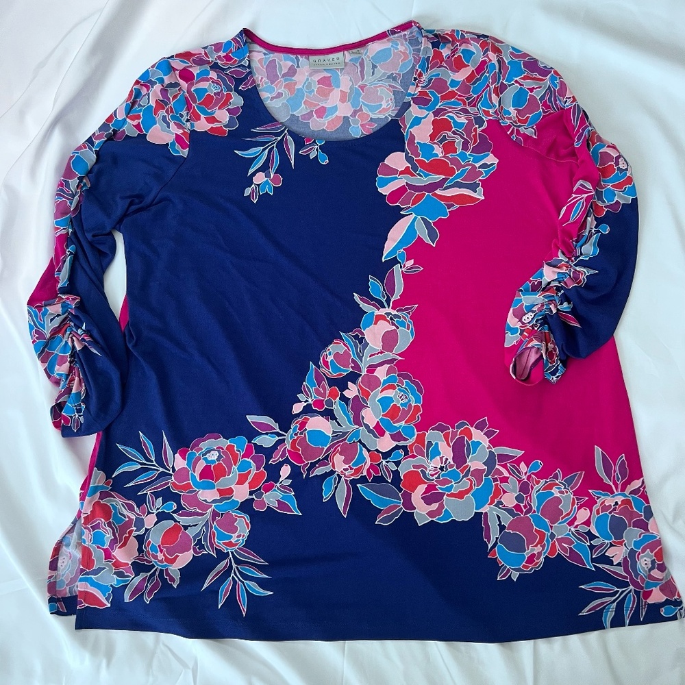 Graver Susan Graver Floral Tunic Size 1X Stretch Blue Pink Plus
